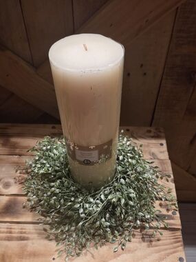 Ivory Pillar Candle with Greenery Accent